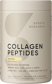 Sports Research Collagen Peptides Powder Vanilla Bean 16 oz |  1 11g  & 40
