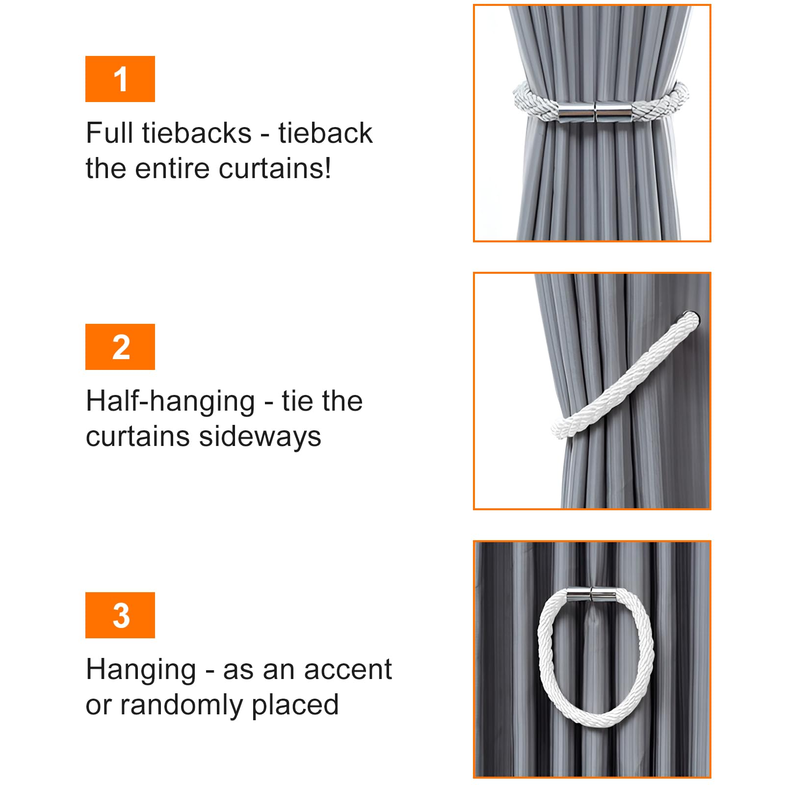 Set di 4 fermatenda magnetici per tenda,Xiuyer Scettar Fermacravatta per tende con clip per tenda magnetica per la casa, l'ufficio, decorazione per tende (nero
