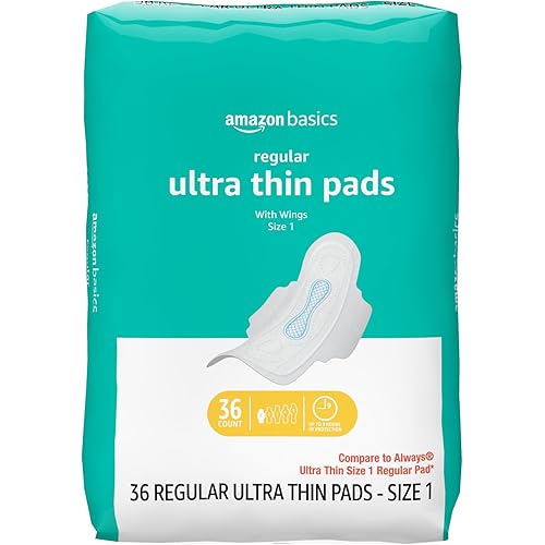 Amazon Basics Regular Absorbency Pads for Women, Ultra Thin with Flexi-Wings, Unscented, Size 1, 36 Count, 1 Pack