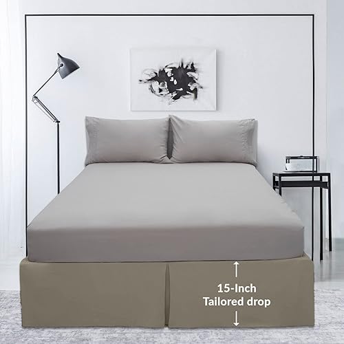 Miniatura 3 de Mellanni Falda de cama individual XL  Marco de cama y funda de somier, volantes plisados a medida de 15 pulgadas  Ropa de cama de lujo de hotel