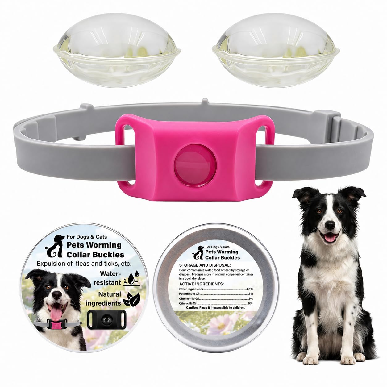 Aquality Collar Antiparasitario Gatos Perros con Cápsulas Reemplazables Difusor Natural Ajustable Resistente Al Agua para Paseos Exterior (Rojo)