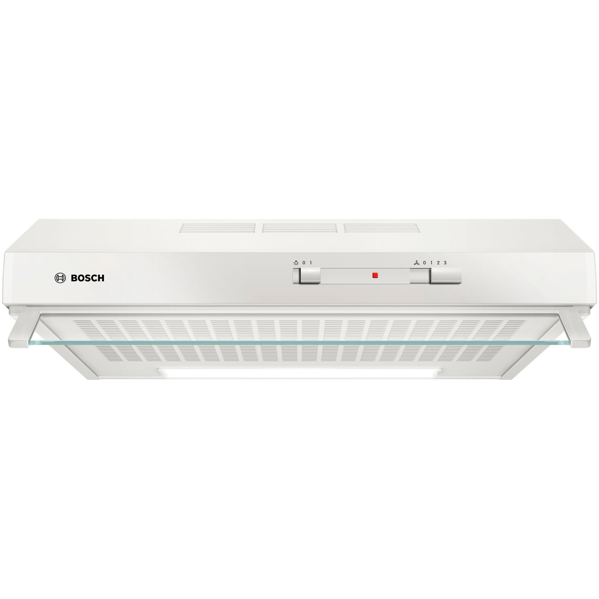Bosch DUL62FA21 Serie 2 Unterbauhaube, 60 cm breit, Um- & Abluft, LED-Beleuchtung gleichmäßige Ausleuchtung, Schiebeschalter, 3 Leistungsstufen, Vliesfilter, Black