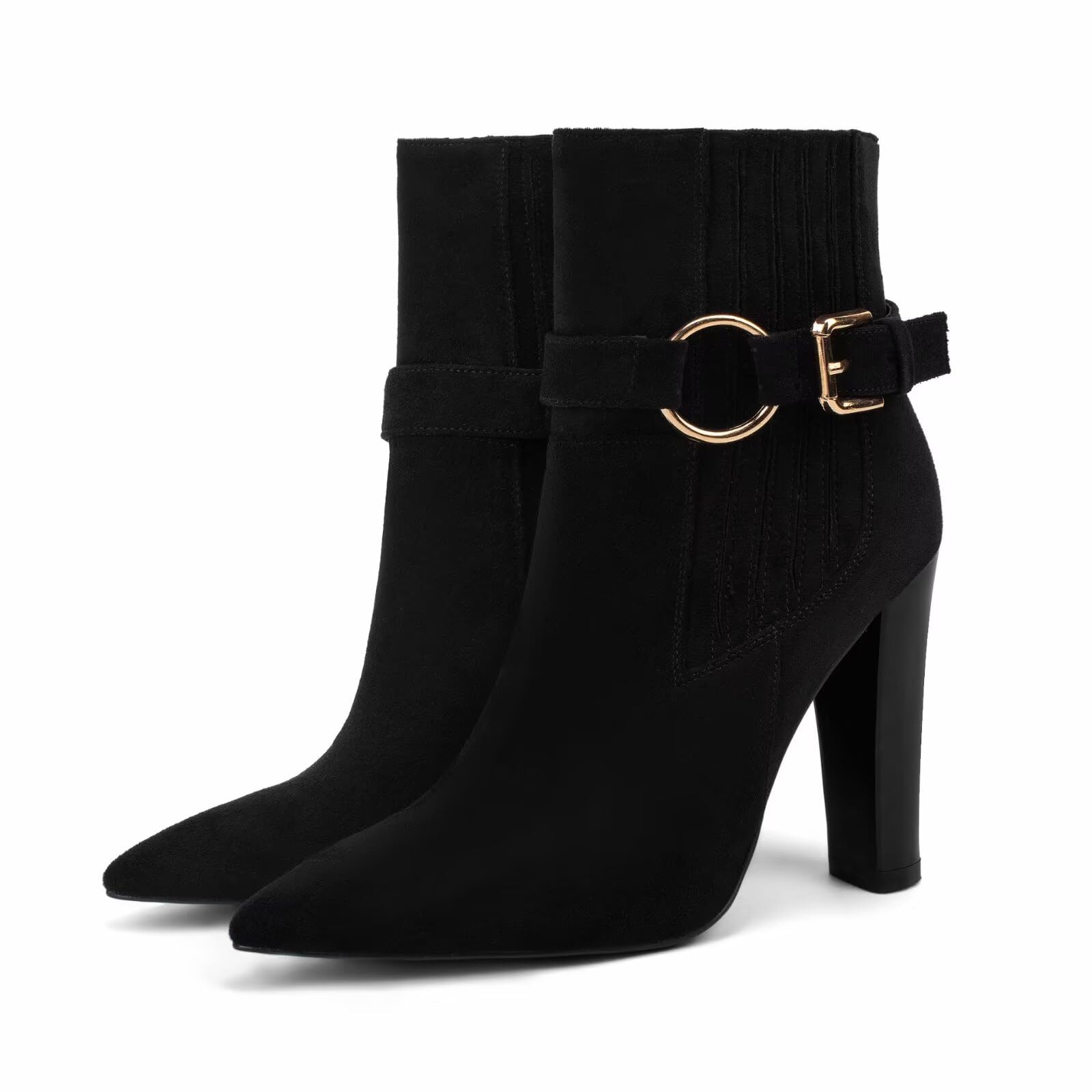 Black Heel Boots - Slip On Faux Suede Ankle Boots with Heel Womens Chunky Heel Ankle Boots with
