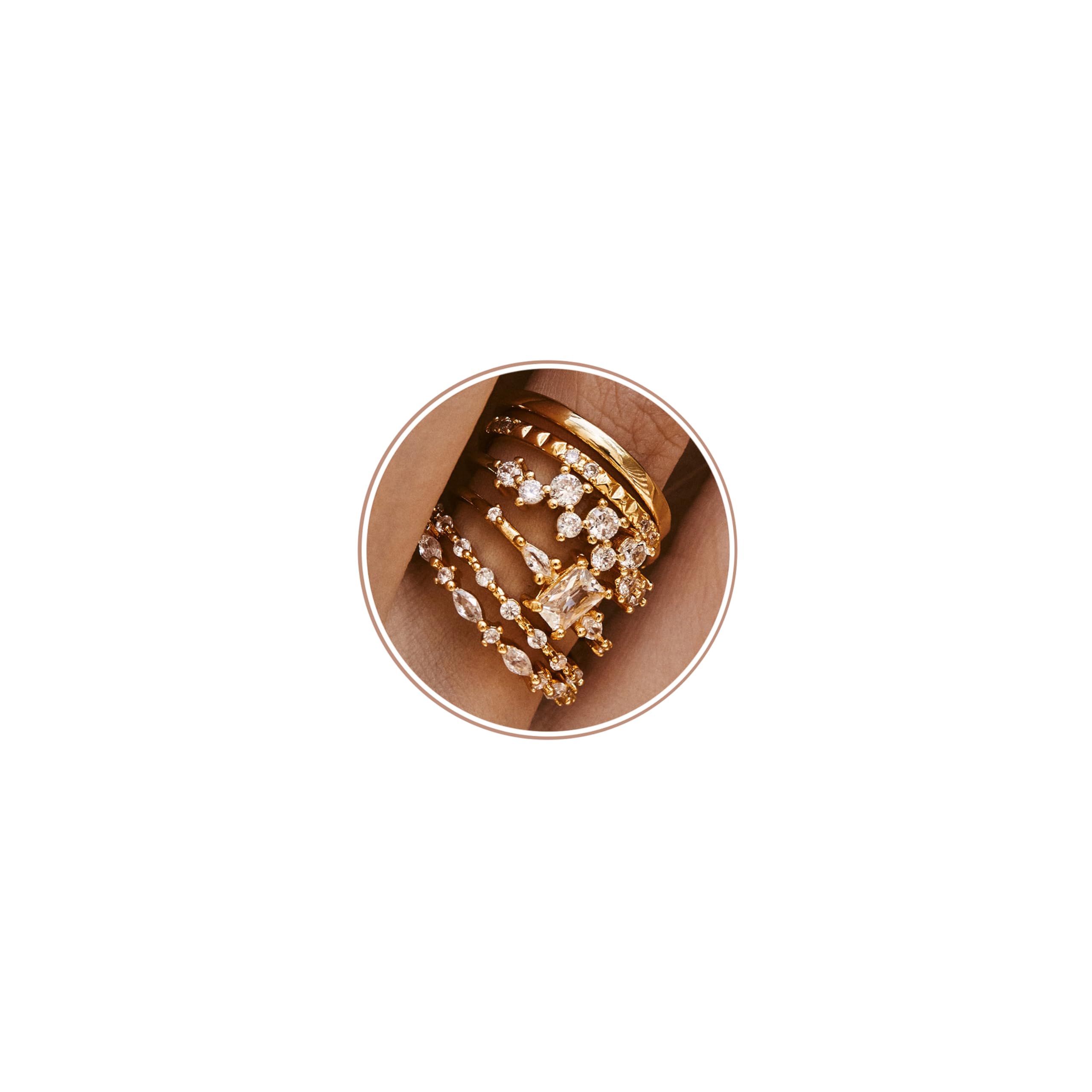 LOFITOR 6PCS Stackable Gold Rings for Women Non Tarnish Trendy Dainty 14K Gold Filled Stacking Cubic Zirconia Thumb Ring Set Pack Statement Chunky