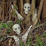 AOFOX Halloween Realistic Skeleton Stakes Zombie Ghost Arm Stake Severed Plastic Skeleton Hands Yard Signs for Lawn Stakes Garden Halloween Props Decoration (6 Pcs White)