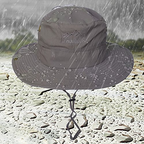 LETHMIK Outdoor Waterproof Boonie Hat Wide Brim Breathable Hunting Fishing Safari Sun Hat Grey