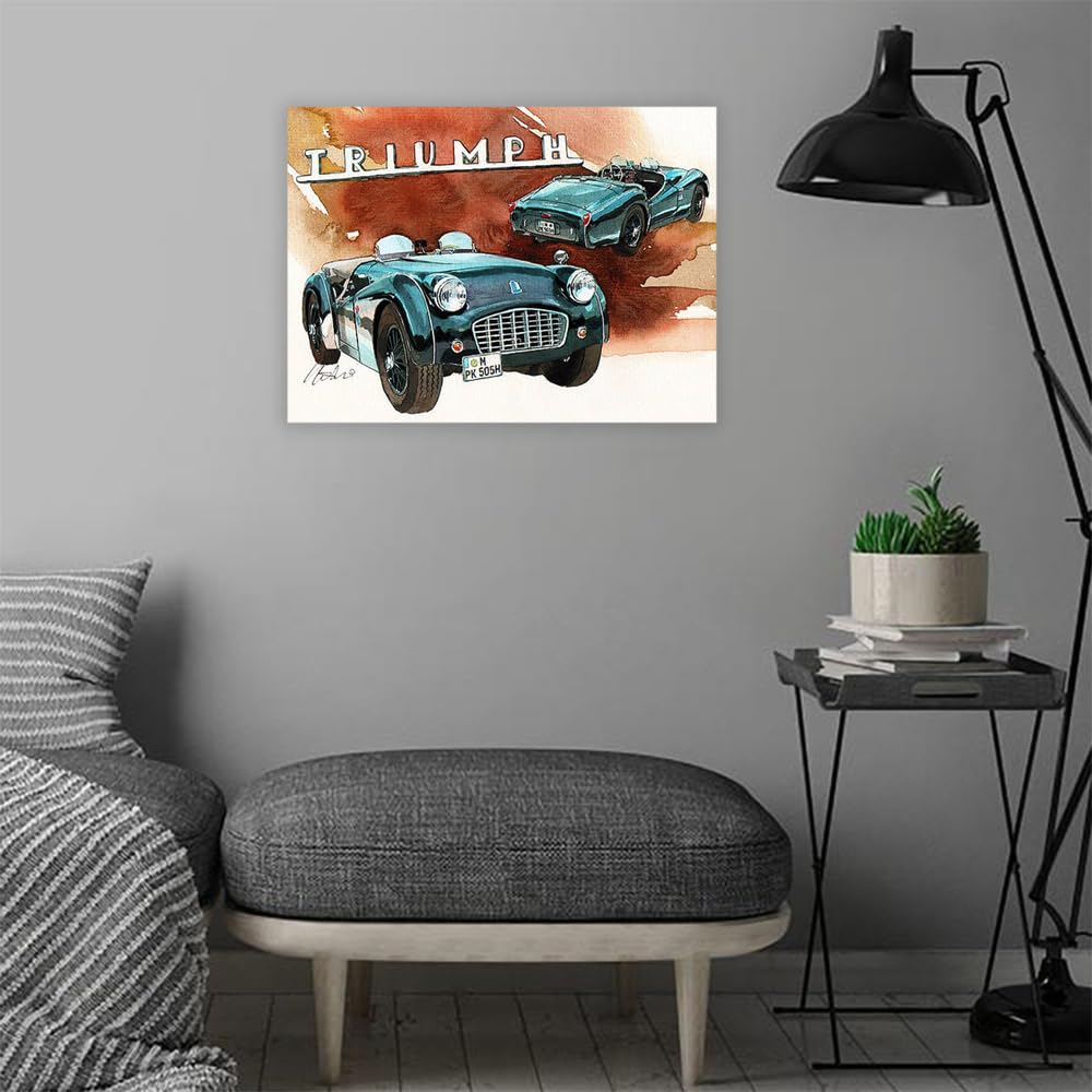 VERRE ARTVERRE ART Printed Framed Canvas Painting for Home Decor Office Wall Studio Wall Living Room Decoration (22x14inch Wrapped) - Triumph TR3