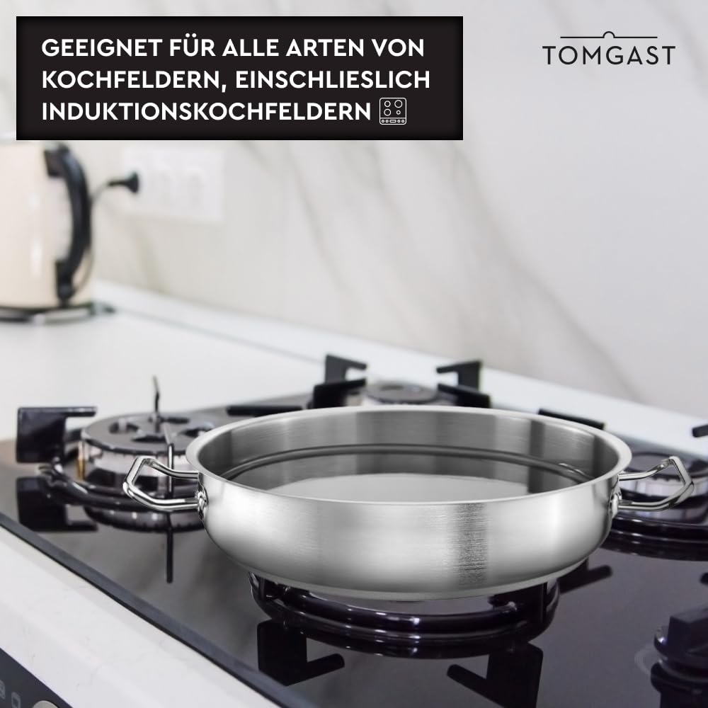 tegame piatto diametro 40 cm PRO | capacità 10 l, altezza 8 cm | acciaio inox | fondo rivestito | per piano cottura e induzione | lavabile in lavastoviglie