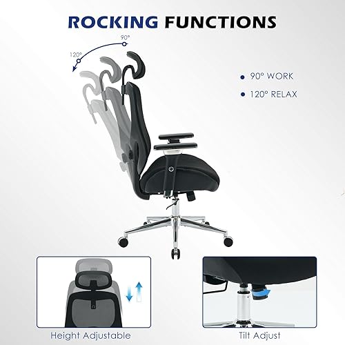 Miniatura 8 de BOSMILLER Silla de oficina grande y alta de 700 libras con cojín de asiento ancho y grueso para sentarse todo el día, silla de escritorio ergonómica