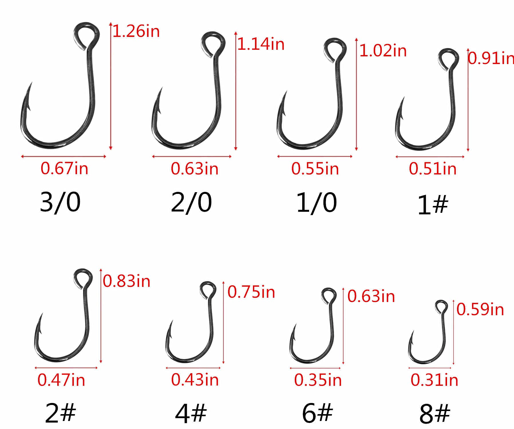 Inline Single Hook for Fishing Lure: 50pcs/Box Large Eye Fishing Hooks for Fishing Spoon Topwater Popper Treble Hook Replacement Size 3/0
