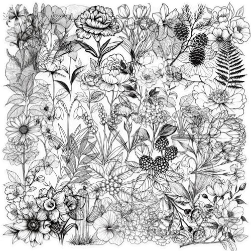 50PCS Transparent Sketch Flowers Stickers, Black PET Floral Stickers for Scrapbook, DIY Craft, Journal, Laptop,Water Bottle, Minimal Art Decoration Sticker for Girls, Handicraft Enthusiasts