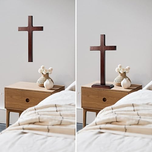 Miniatura 5 de KUXBET Wooden Wall Cross with Stand for Hanging or Standing 12.5 Inch Jesus Christ Catholic Wood Crafted Cross for Wall Decoration Table Home Decor