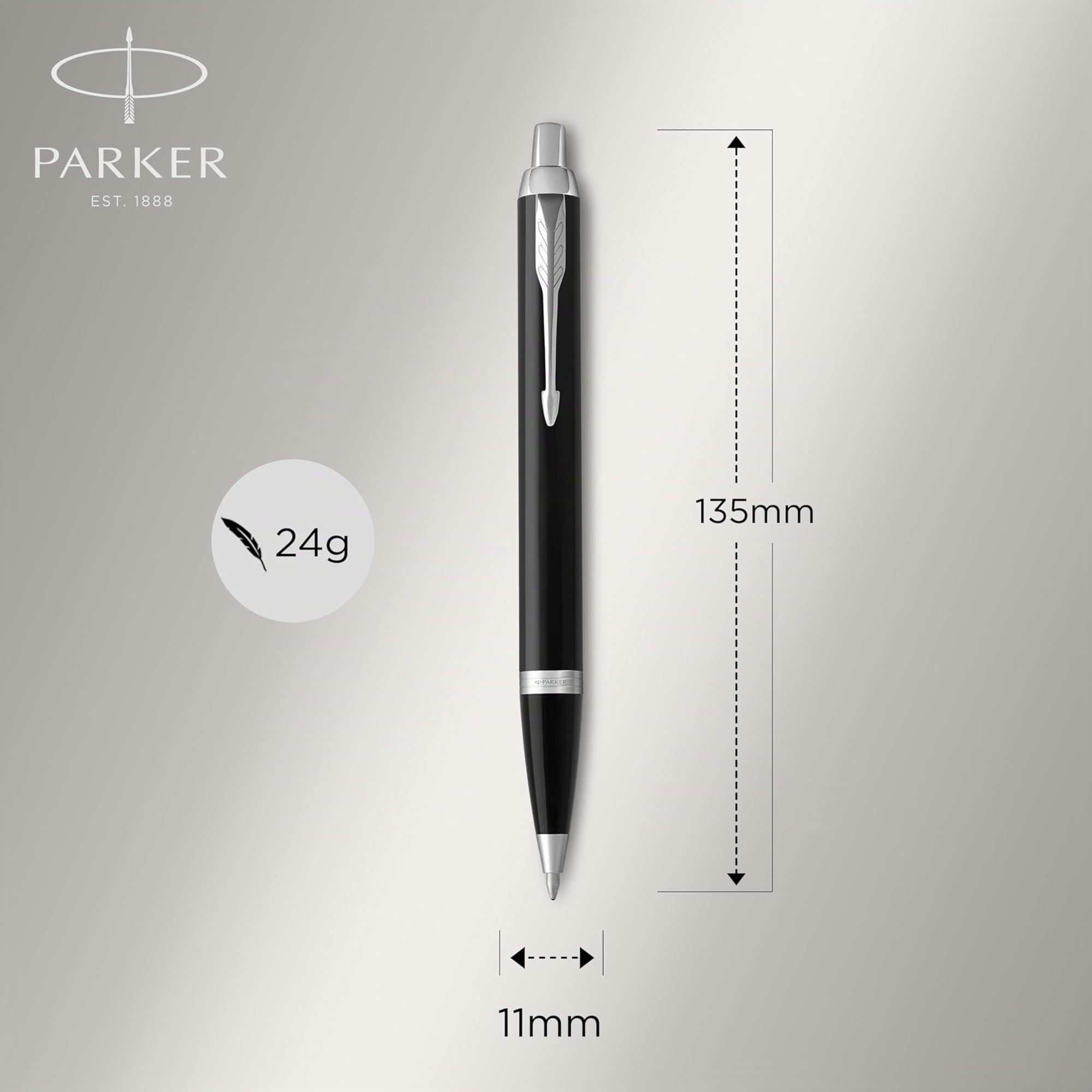 Parker IM Set de regalo Duo Pen | Pluma estilográficabolígrafo y estuche | Acabado lacado negro con adornos cromados | Punta media | Recargas de tinta azul | Regalos de graduación perfectos