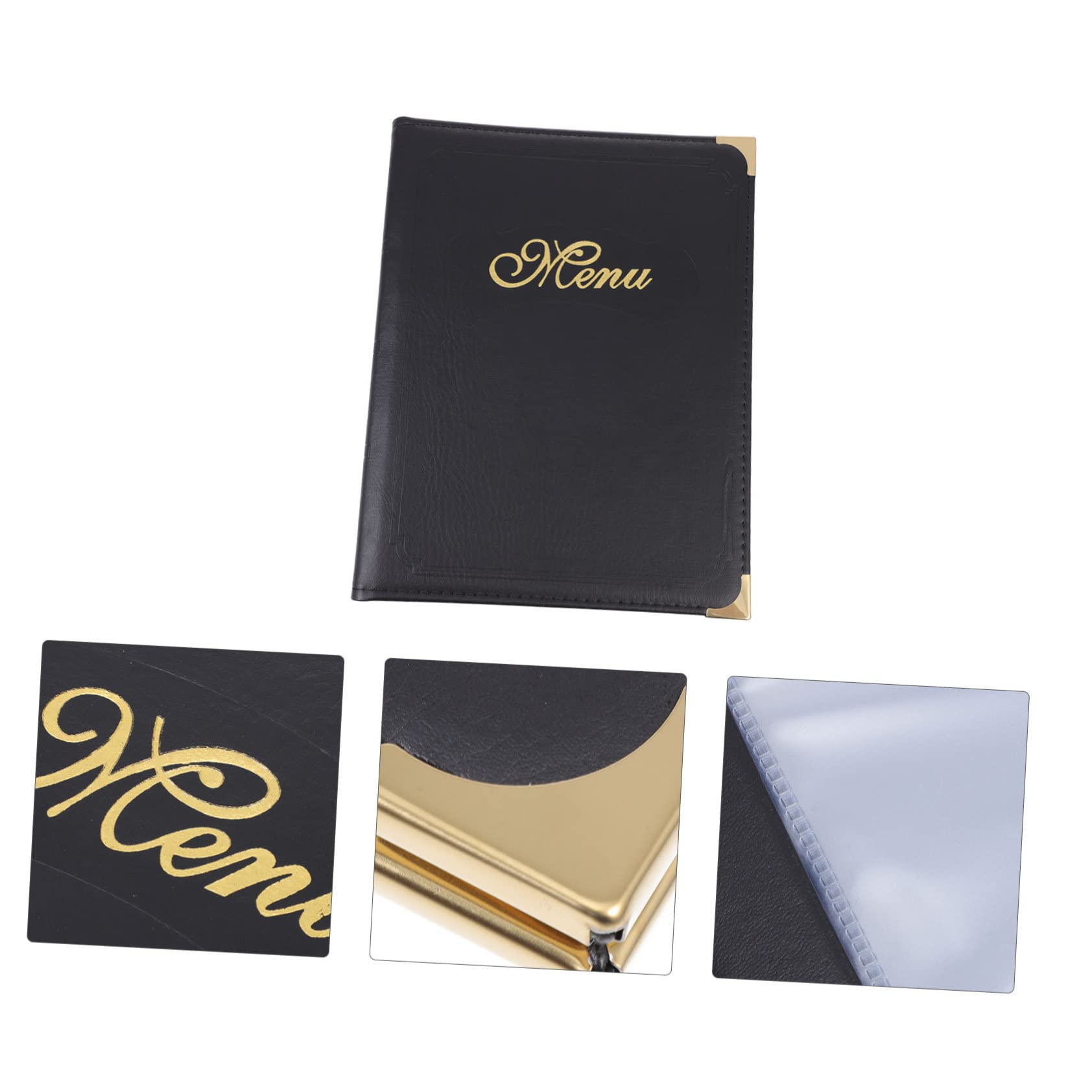 Libro de Menús de Pu Negro Reutilizable Diseño de Página Interior Deslizable y Esquinas Redondeadas para Recepción de Comerciantes y Centros Comerciales