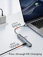 Vista 5 de CableCreation Adaptador multipuerto USB-C 6 en 1 con HDMI 4K 60HZ, puerto de datos USB C, Ethernet de 1 Gbps, entrega de energía de 100 W, 2 puertos