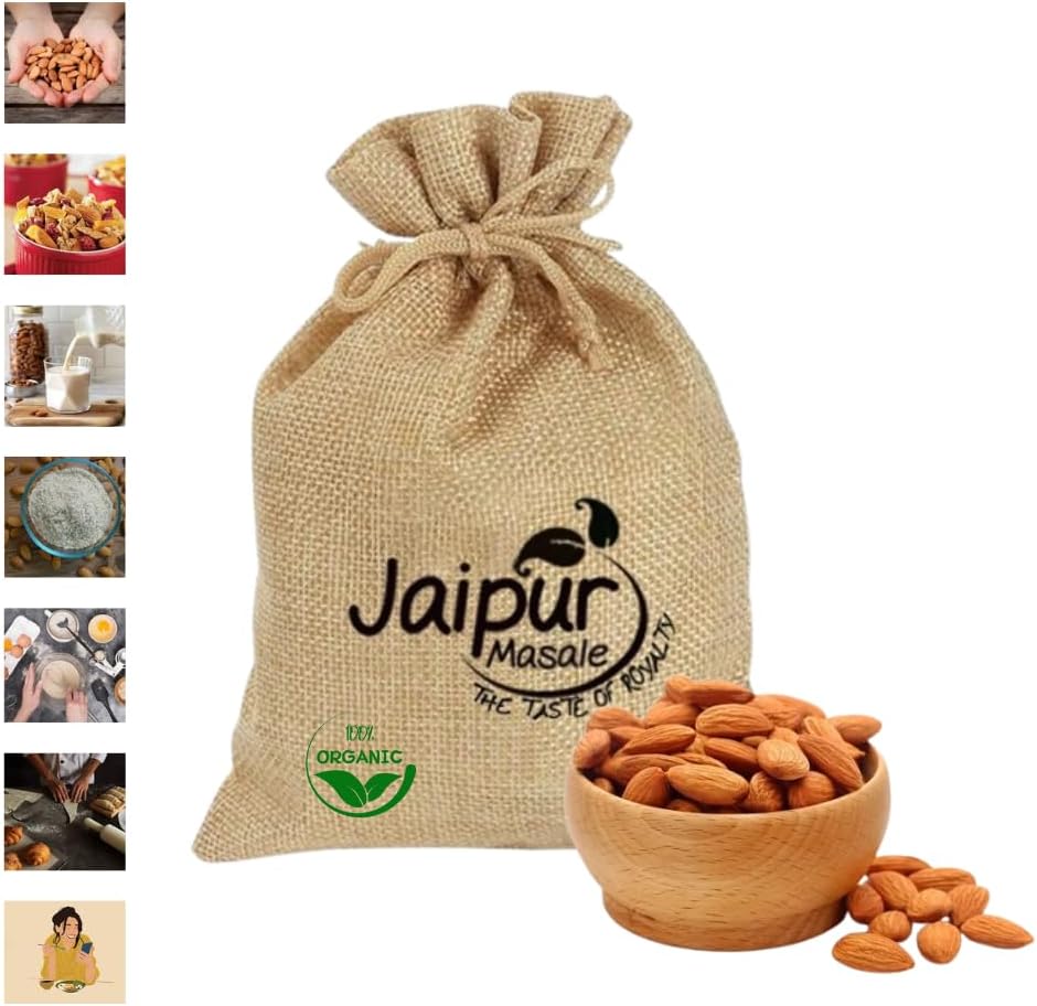 JAIPUR MASALE Natural California Almonds | Badam | High in Fiber |Premium Badam Giri |Healthy and Tasty Dry Fruits Delicious Snacks - 100 gm with Jute Bags