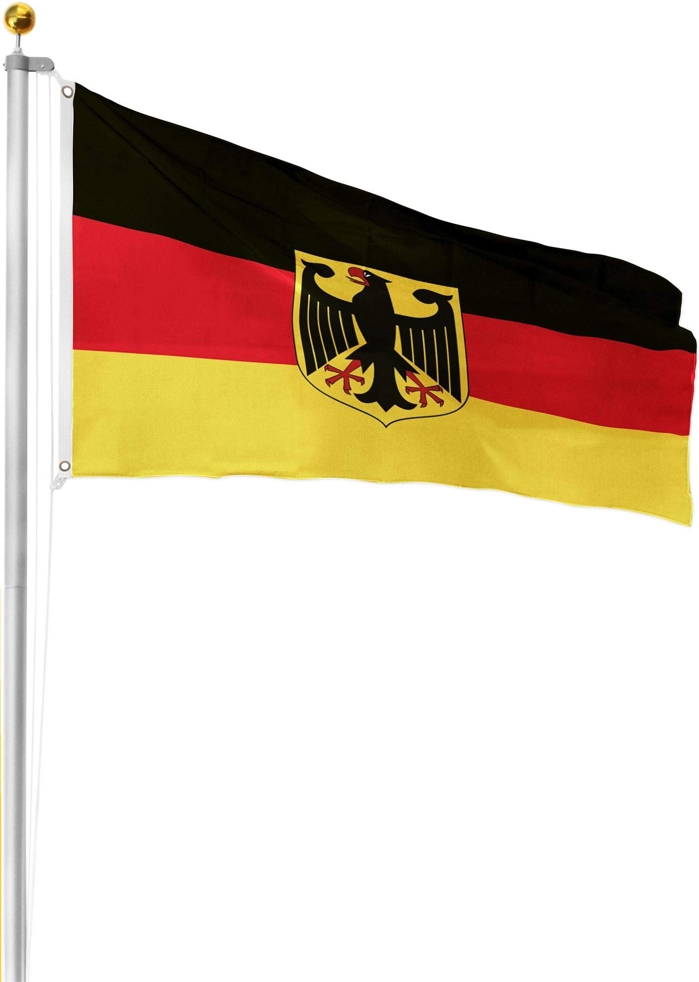 normani Aluminium Fahnenmast inkl. Deutschland Fahne + Bodenhülse + Zugseil - in verschiedenen Höhen wählbar