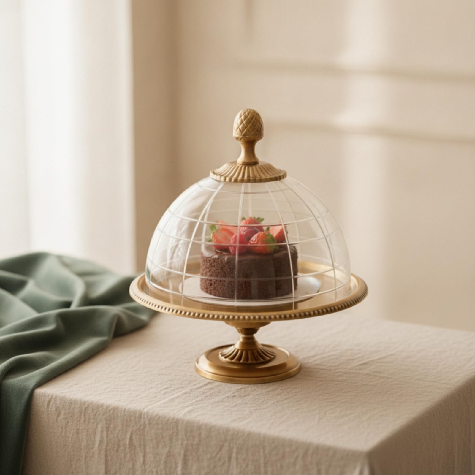 Alzata per Dolci Vassoio Espositore Centrotavola in Ottone E Vetro con Due Ripiani E Manico Ad Anello Struttura Stabile E Vassoi in Vetro Trasparente , Retro Mirror Tray