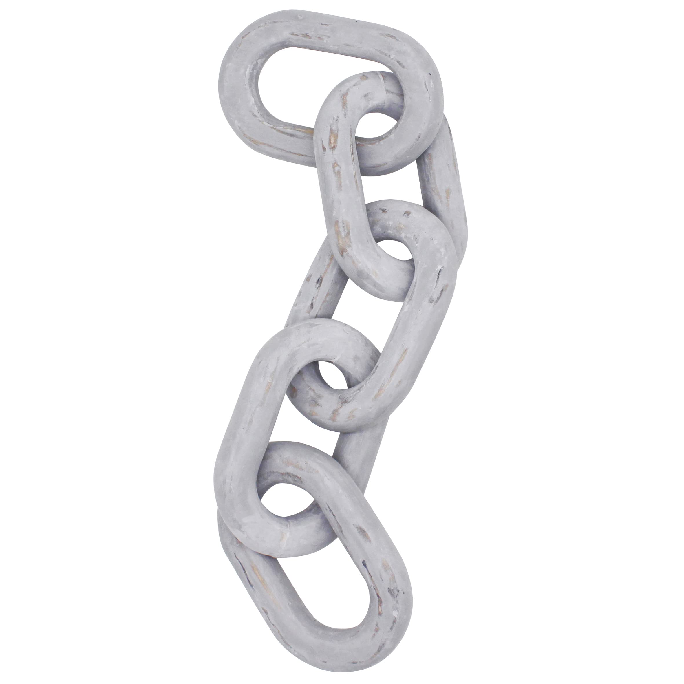 CVHOMEDECO. Rustic Wood Chain Link Decor Farmhouse Hand Carved Wood Link for Home, Wall, Table or Shelf décor Accents (Distressed Grey)