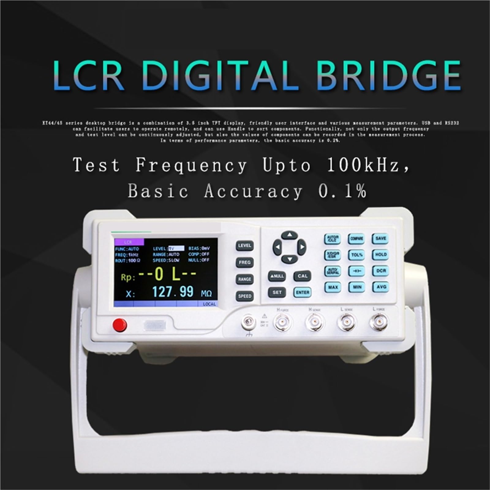 Medidor LCR, Medidor LCR de escritorio digital Brid serie ET44/ET45, frecuencia 10 K-100 KHz, pantalla TFT 3,5 pulgadas y 1/2 dígitos, medidor(20kHz ET4402)