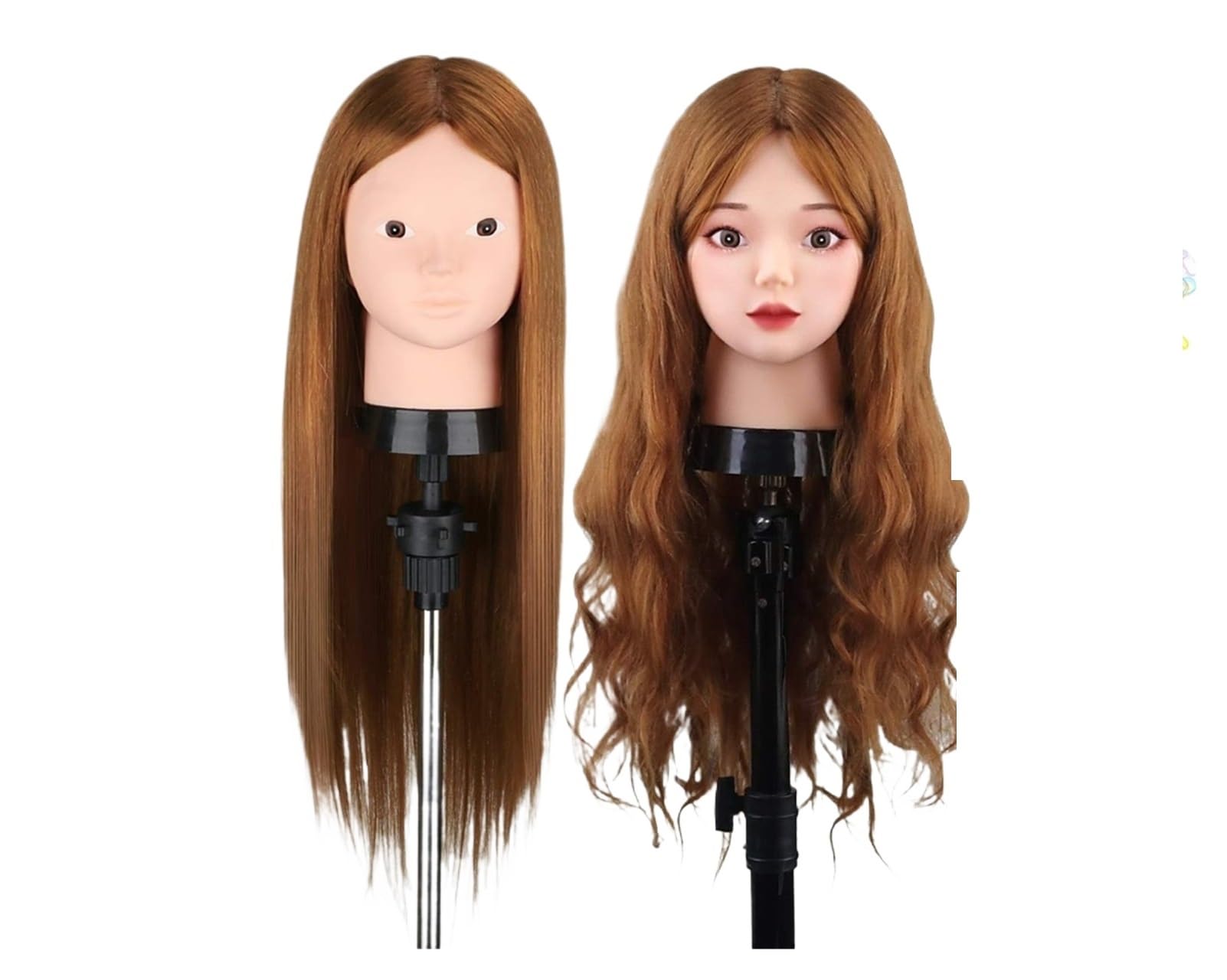 Mannequinkopf mit 85% Echthaar, 65 cm Trainingskopf für Flechten, Schneiden und Warmstyling (Light Brown)