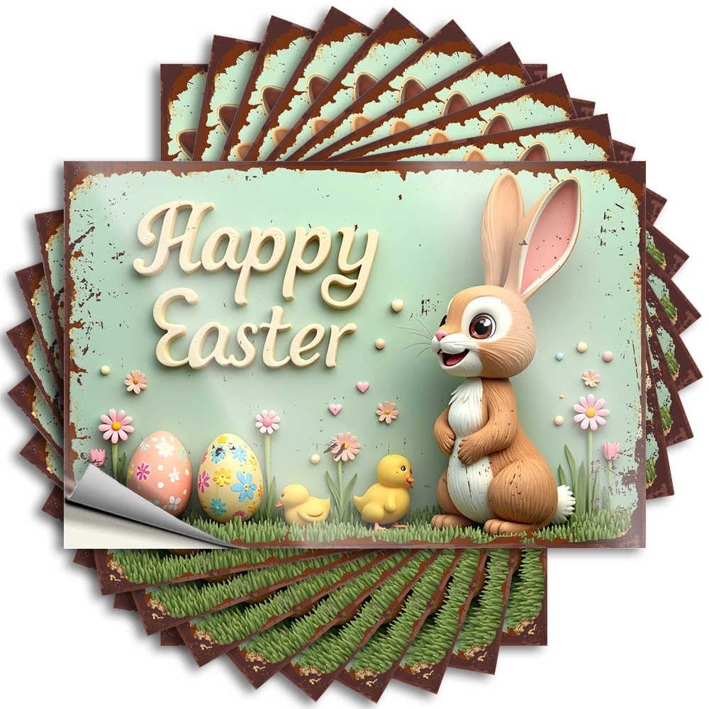 Fzfn Men's Colour Stickers For Cars Happy Easter: Bunny, Eggs, And Chicks In A Spring Garden Stickers 10Pcs Car Stickers Christmas Prank Stickers For Adults(6X9cm)
