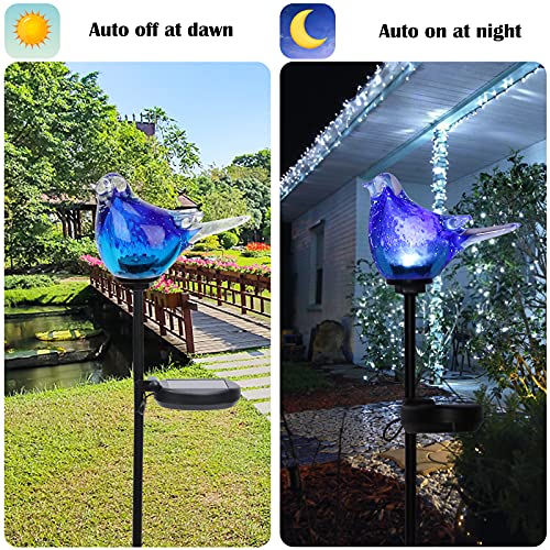 Afirst Solar Bluebird Garden Stake Lights - Hand Blown Glass Decorative Garden Pathway Lights Outdoor Waterproof Bird Glass Stakes by Afirst - Used condition - Image 3