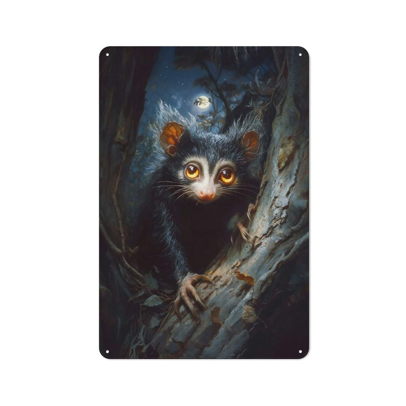 Junmoney Aye-Aye Lemur In The Night Forest Tin Sign 30X20cm With For Hallway Wall, Vintage Decor, For Home Interiors, Feature Walls And Decorative Displays