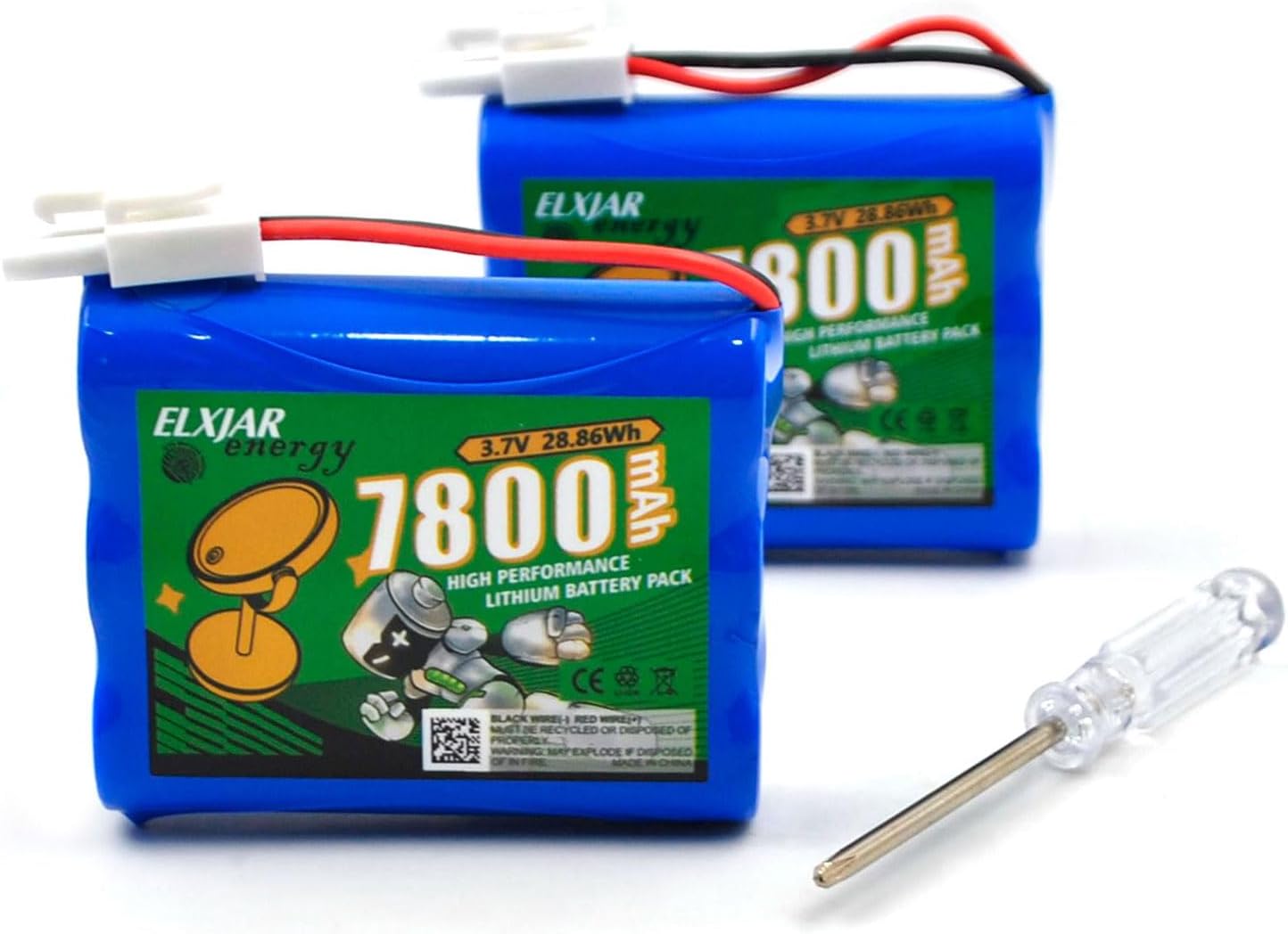 (2-Pack) 3.7V 7800mAh Rechargeable Lithium Battery with Quick Connector Compatible with Alpha 1080X Solar Street Light