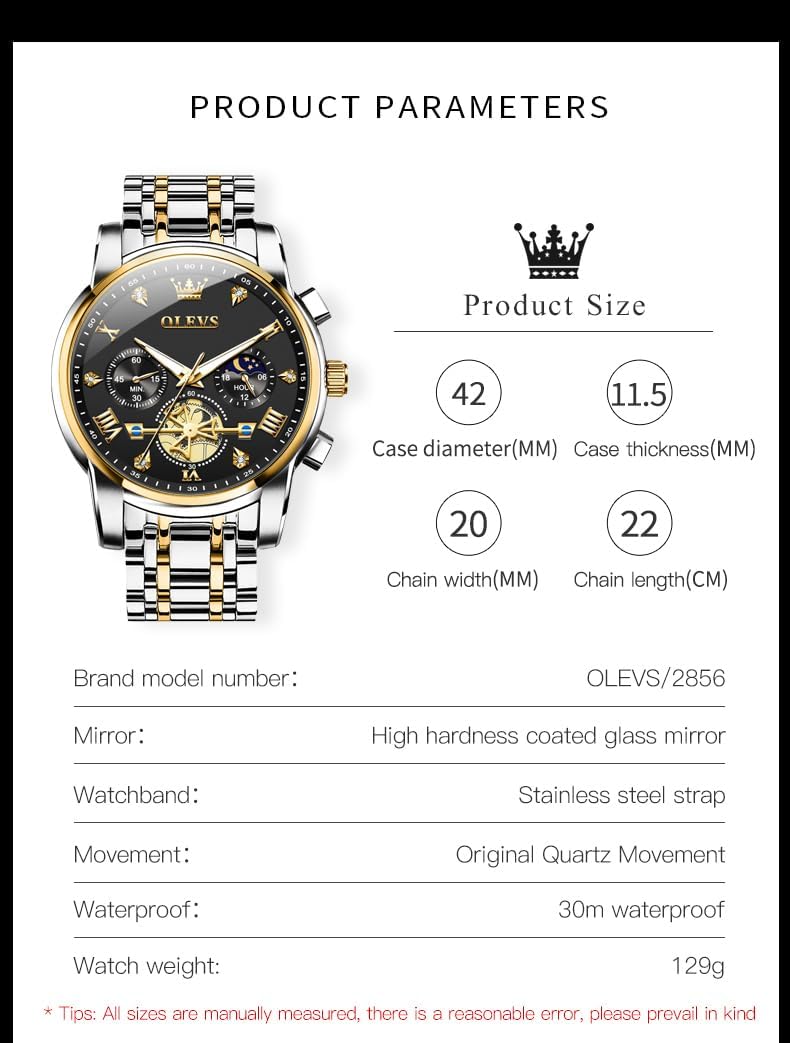 OLEVS Watches for Men,Luxury Big Face Mens Watch Stainless Steel Quartz Analog Dress Watches for Men Luminous Multifunction Chronograph Man Watch Relojes De Hombre - Image 5