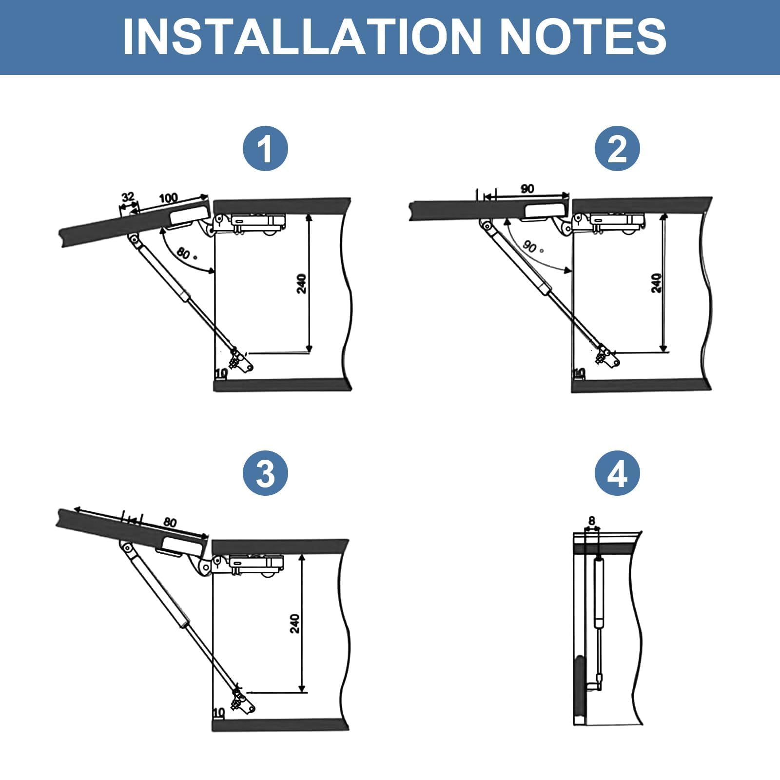 2 Pistoni Per Ante Cucina 500N - Sollevatori A Gas Per Porte Pesanti Da 300 Mm