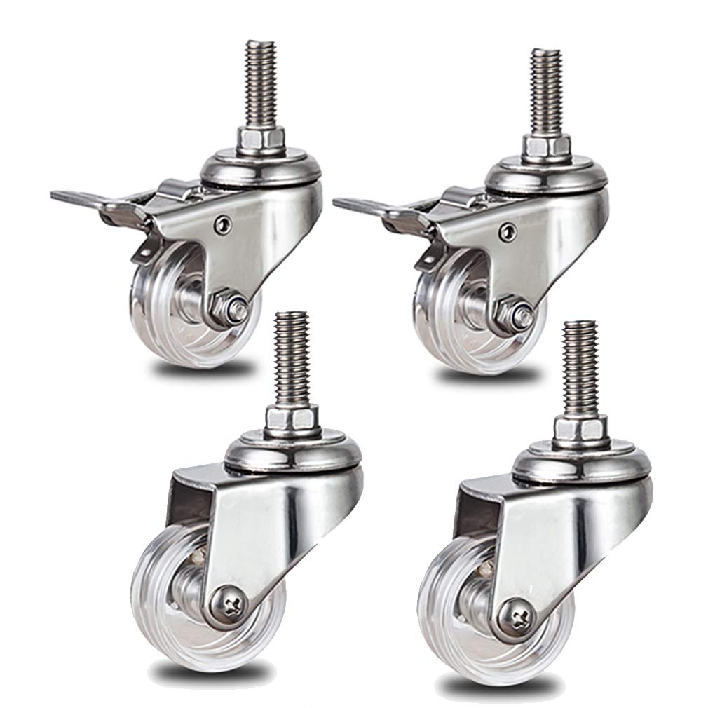 Möbelrollen, Caster Wheels,Wheels Pack of 4 Swivel Metal Stem Caster,Heavy Duty Castors,Transparent PC-Material Furniture Wheel,with Threaded Stem M10,Capacity 231lb,for Chair Table (2in,Brake) ( Colo