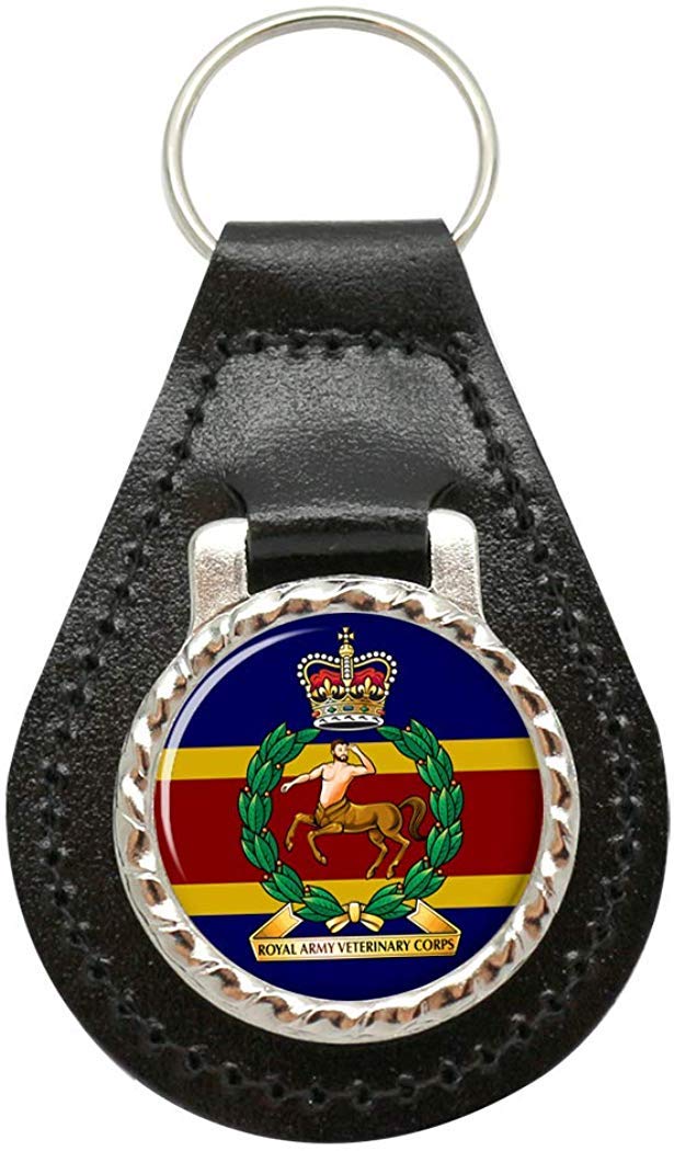 Giftshop Uk Unisex Black Leather And Silver Metal Royal Army Veterinary Corps, British Army Leather Key Fob