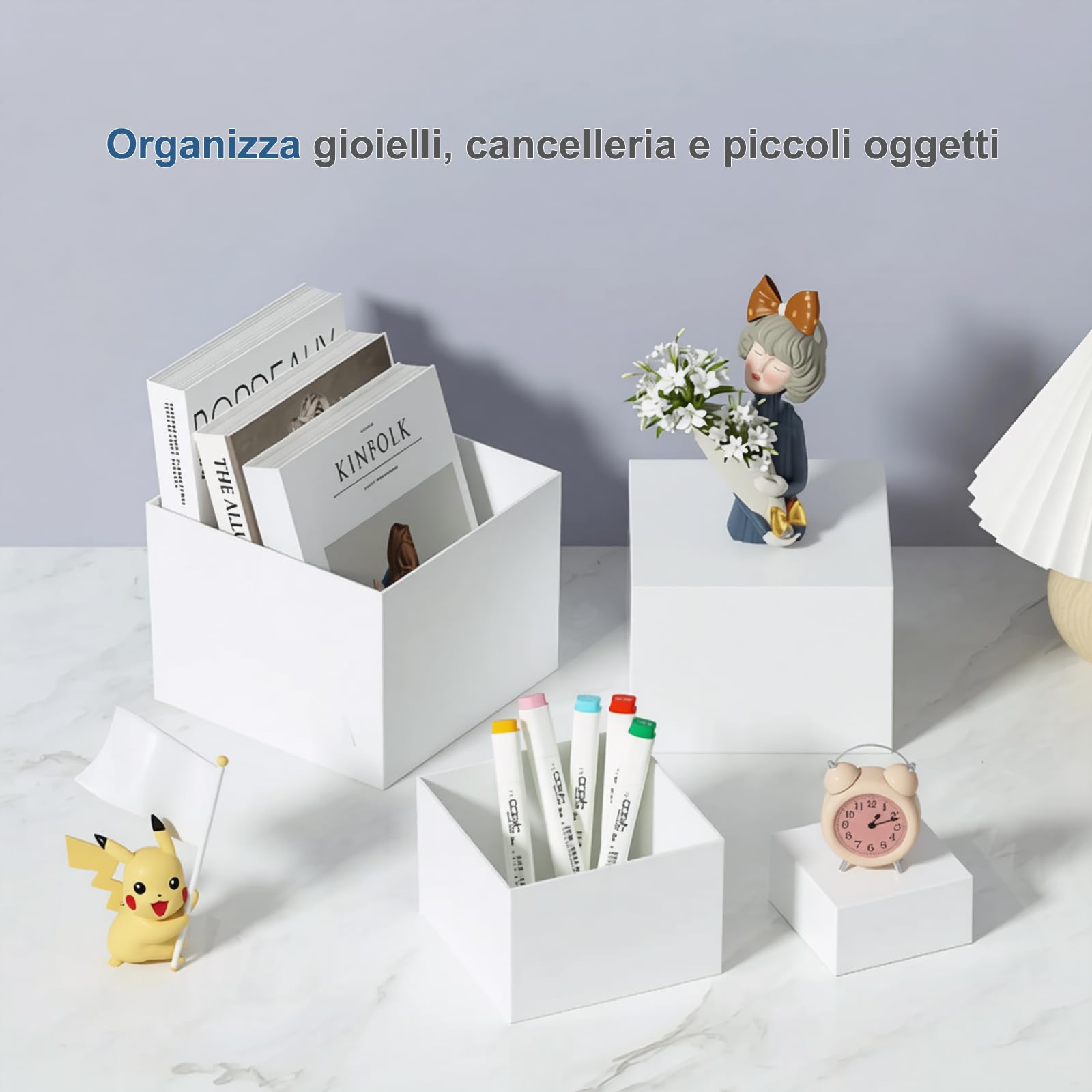 FUSHITON 6 Pezzi Alzata per Dessert in Plastica Bianca, Supporti di Presentazione per Buffet - Cubi Espositivi a 5 Facce Impilabili per Pasticceria, Decorazione, Negozio (6 Dimensioni Diverse)