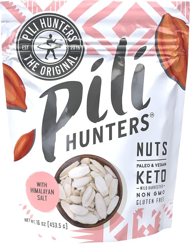 Pili Hunters - Wild Sprouted Pili Nuts, Himalayan Salt (1 lb Bag) Keto/Paleo/Vegan Snacks, Low Carb Energy, Gluten Free, No Sugar Added, Superfood, The Original