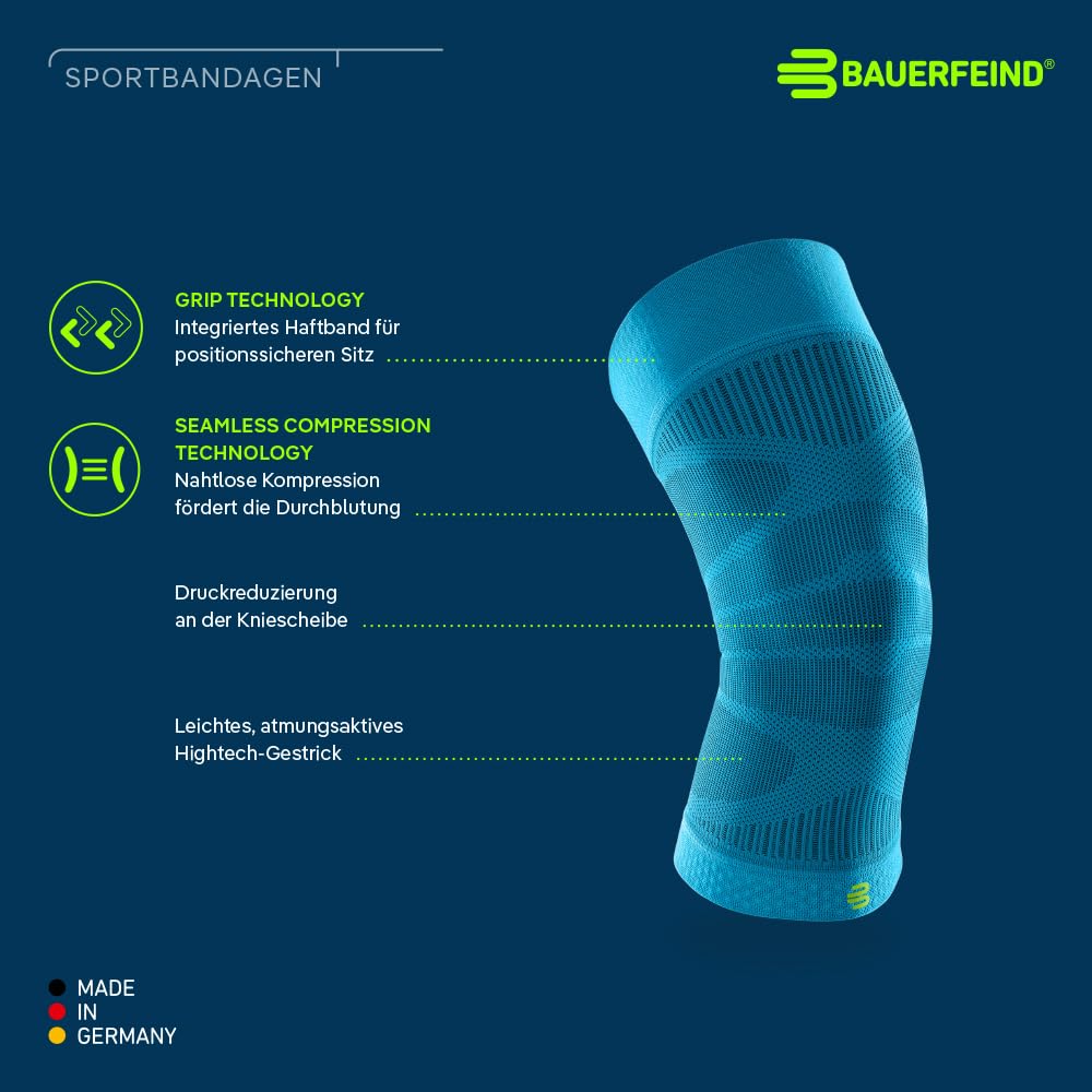 Bauerfeind Knee Sleeve „Sports Compression Knee Support“, 1 Unisex Sportkniebandage für Fussball, Laufen oder Fitness, Rechts & Links tragbare Kniebandage