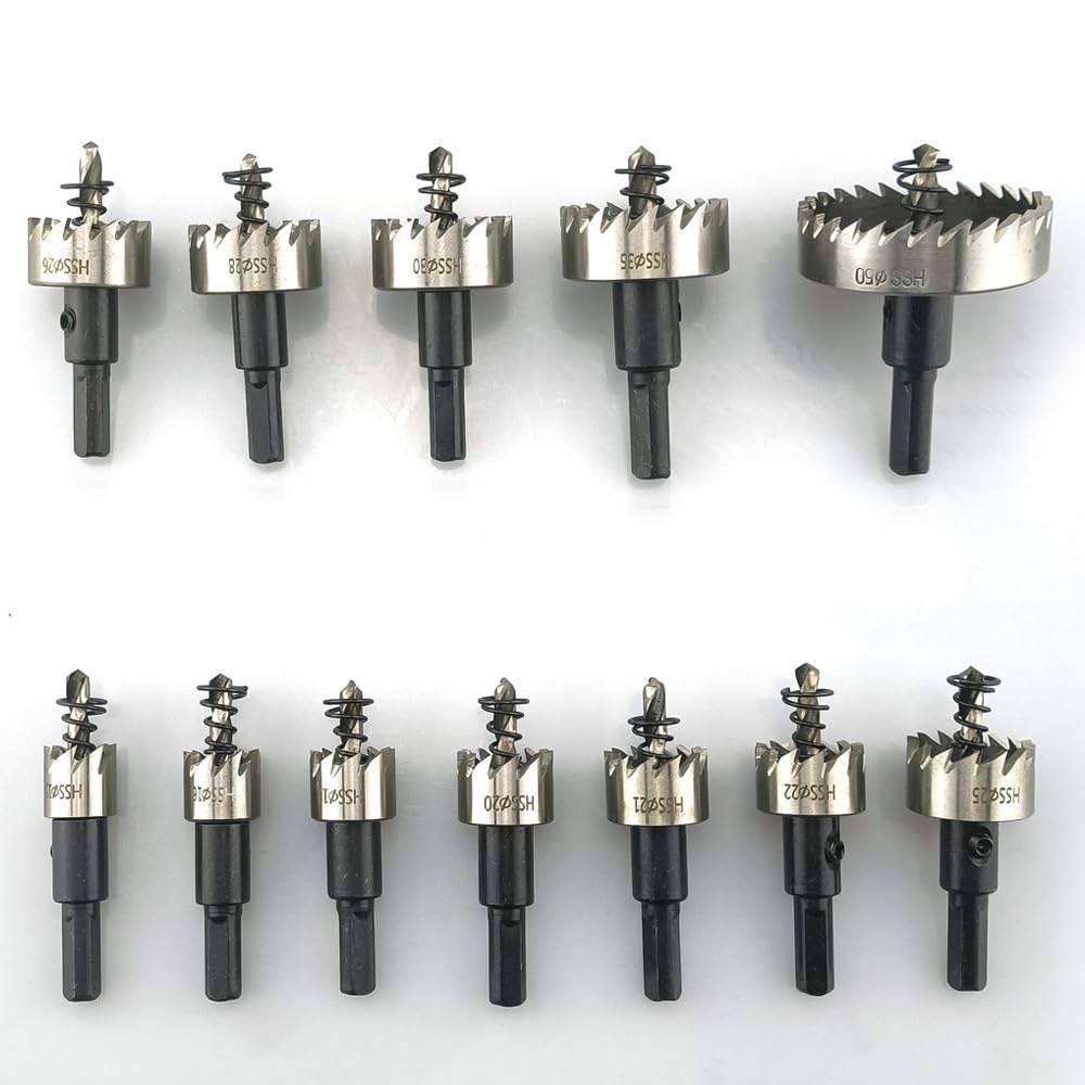 Juego de sierras perforadoras de 12 piezas de 15-50 mm Corona de perforación de brocas de acero de alta velocidad para herramientas de corte de madera de acero inoxidable de aleación de metal, 15,50