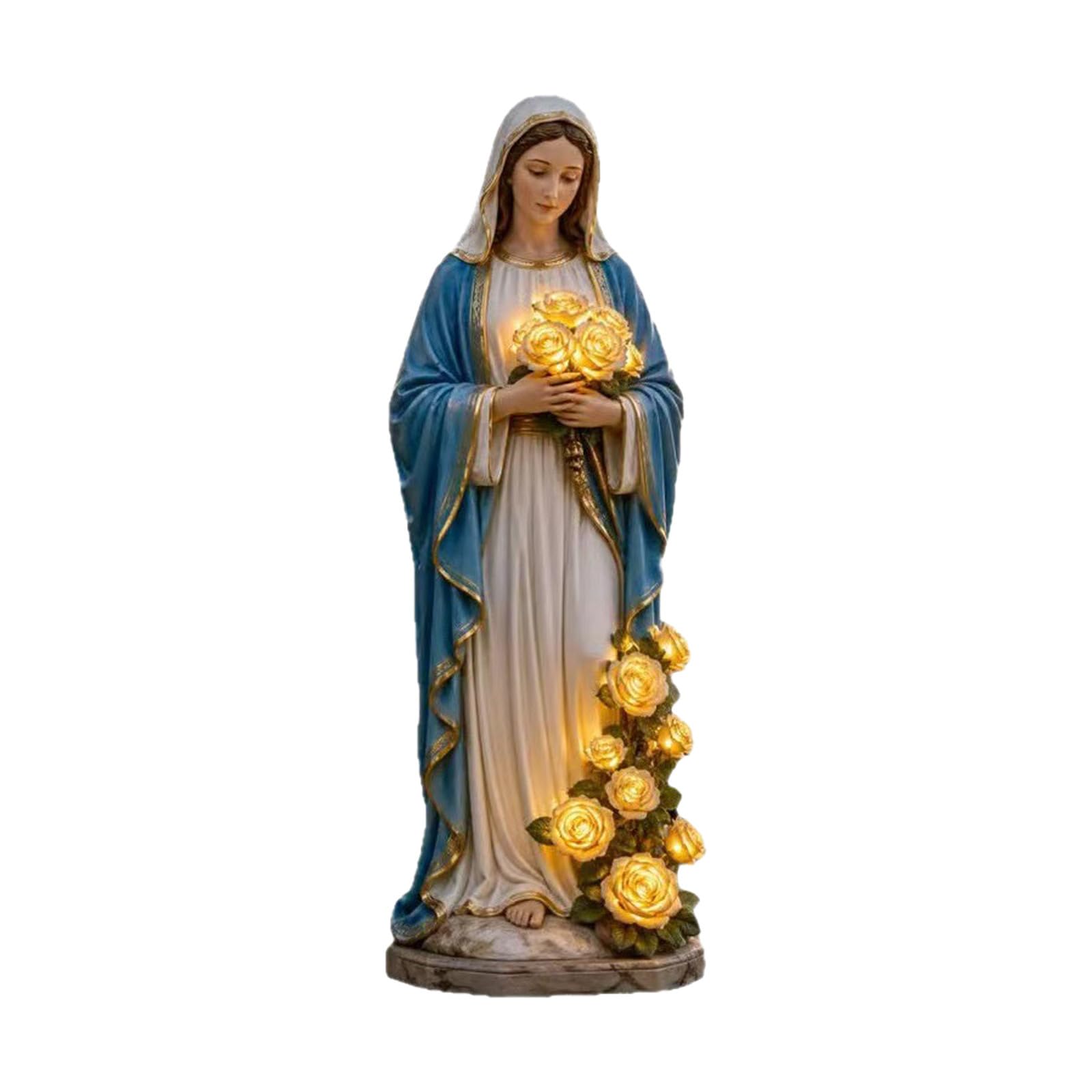 Virgin Mary Statue, Solar Catholic Christian Figure with LED Light, Exquisite Blessed Mother Garden Ornament, Gift for Mother's Day, Patio, Yard, Home, Office and Table Decor (Blue)
