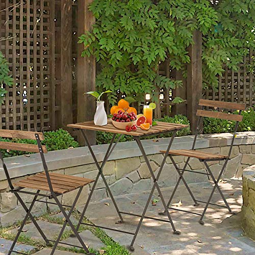 Sunbury 3 Piece Outdoor Bistro Set, Weather-Resistant Folding Bistro Table And Chairs Set Of 2, Patio Furniture Set 3 Piece, Wooden Top Small Patio Set For Outdoor/Indoor, Balcony (Chestnut Brown) #TOP1