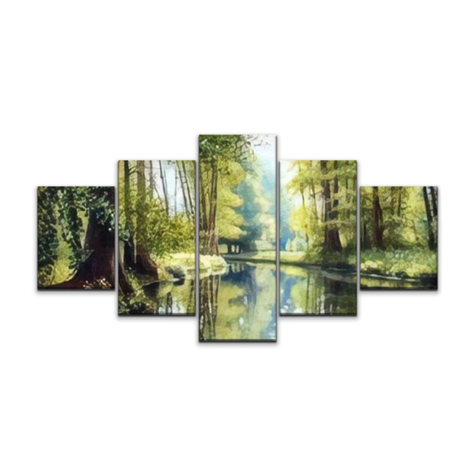 5 Panel Canvas Wall Art Prints Landscape rivertrees Oil Paintings Paintings Artwork Home Decor Ready to Hang for Living Room Dining Room Large Size