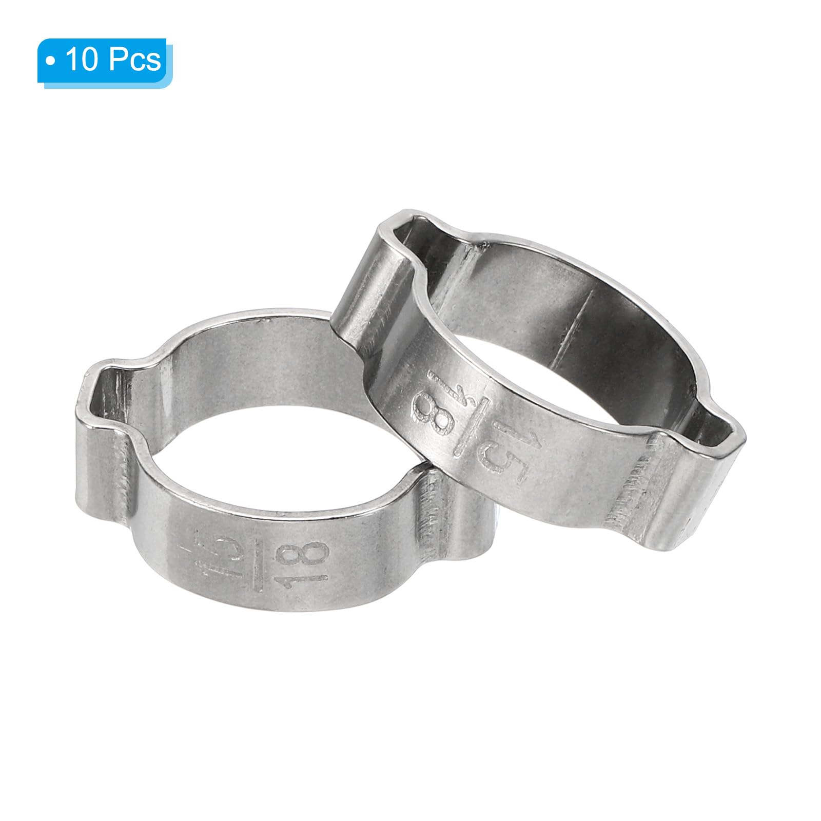 PATIKIL 10 Pack 15-18mm Double Ear Hose Clamp, 304 Stainless Steel O Clip Crimp Rings for Fuel Petrol Pipe Tube Fitting Connections, Silver Tone - Image 3