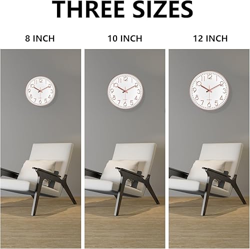 Miniatura 9 de Relojes de pared silenciosos que funcionan con pilas de 8 pulgadas, reloj de pared analógico con número de vidrio templado de gran tamaño, reloj de