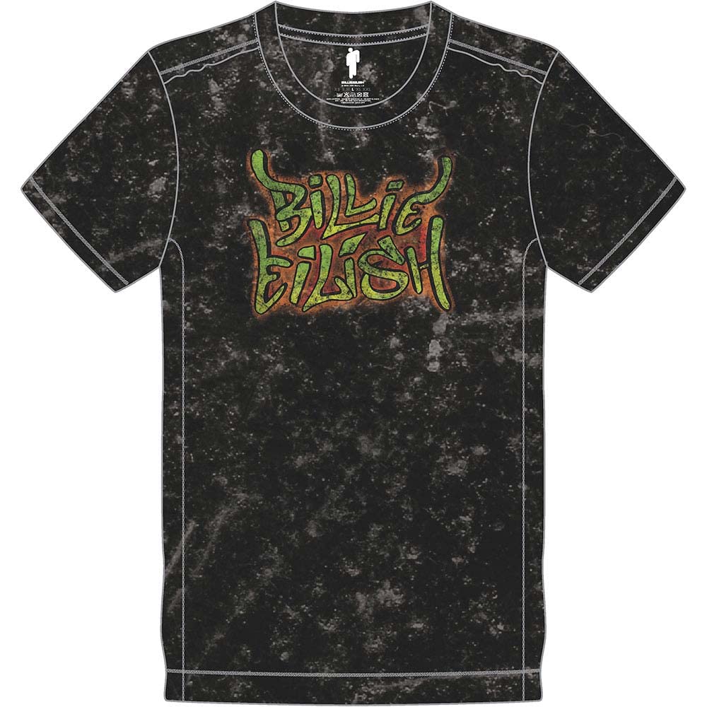 Billie Eilish T Shirt Graffiti Logo Official Unisex Black Snow Wash XL