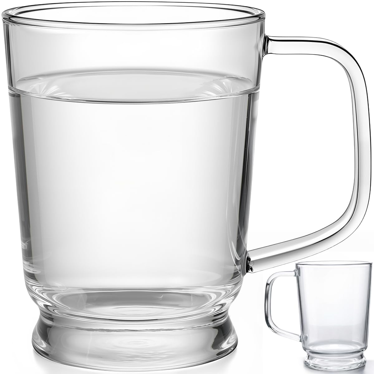 20oz Clear Glass Mugs Set of 2, Large Coffee Tea Cups