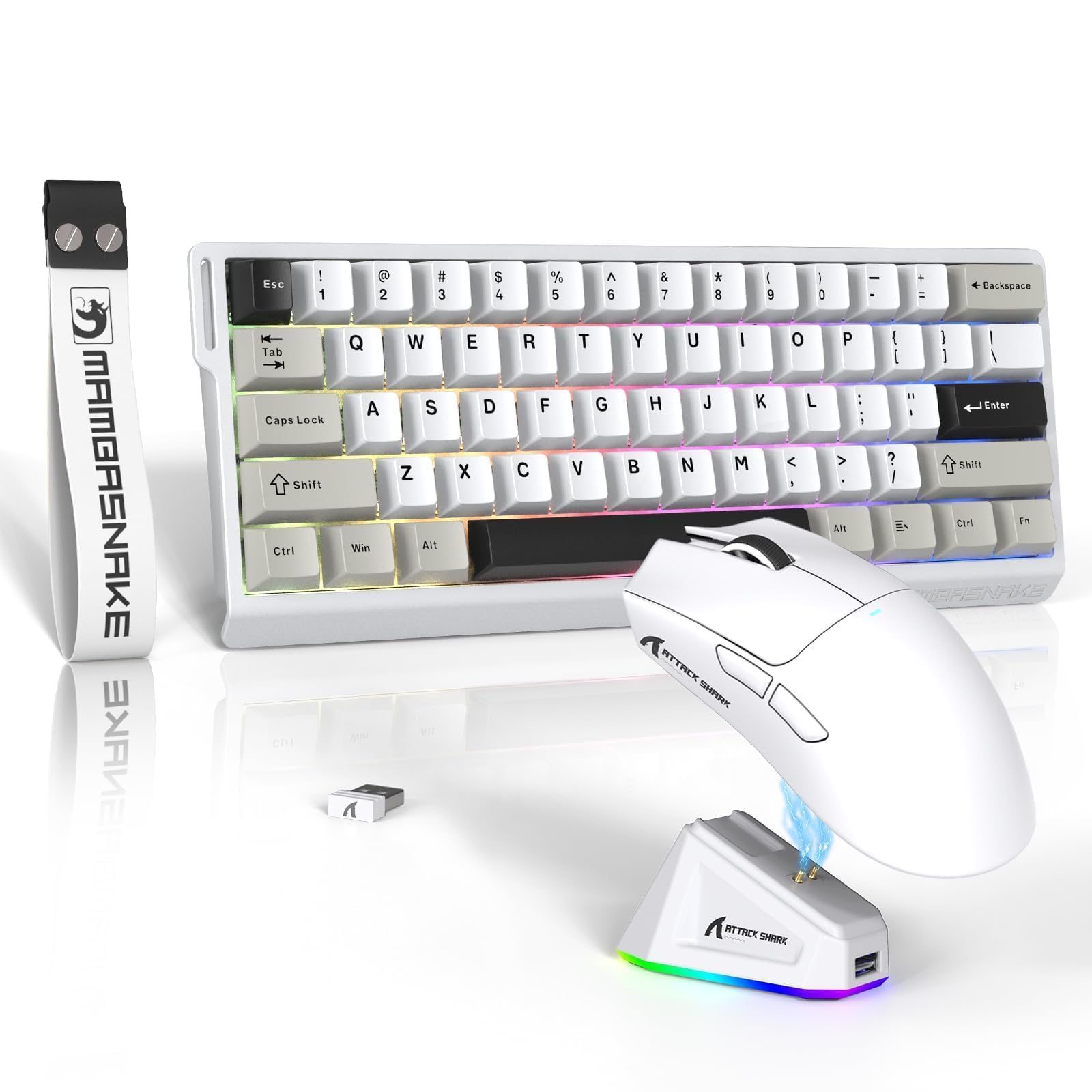 ATTACK SHARK x MAMBASNAKE X60HE Magnetische Tastatur mit X11 Gaming-Maus, kabelloses Tastatur- und Maus-Set, BT/2.4G/USB-C, Rapid Trigger, 8K Polling-Rate, PAW3311, 22000 DPI, ultraleichte Maus–Weiß
