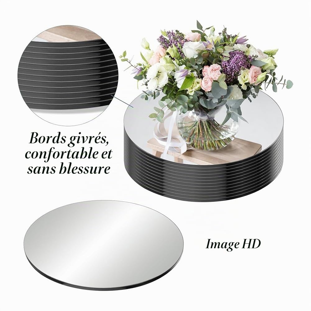 12 Miroirs Ronds de 30 cm pour Centres de Table, Plateaux et Assiettes Ronds avec Miroirs pour Centres de Table, Décorations de Mariage,