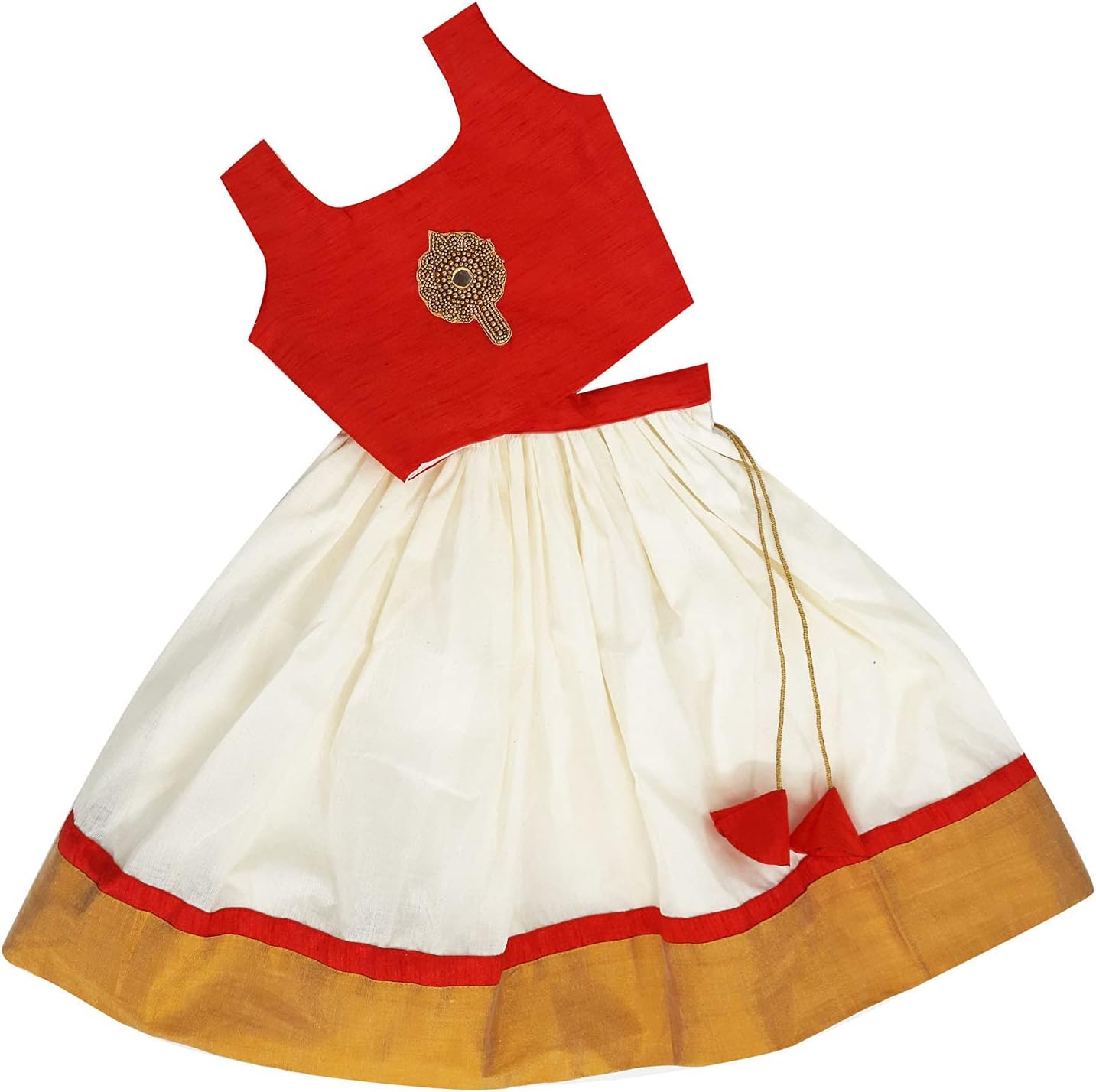GenericSilstory Onam Traditional Kerala Set Kasavu dress for Baby Girl's, Kids, Girls and Teens - Pattu Pavada Silk & Traditional Classic Lehenga Choli 0-14 years