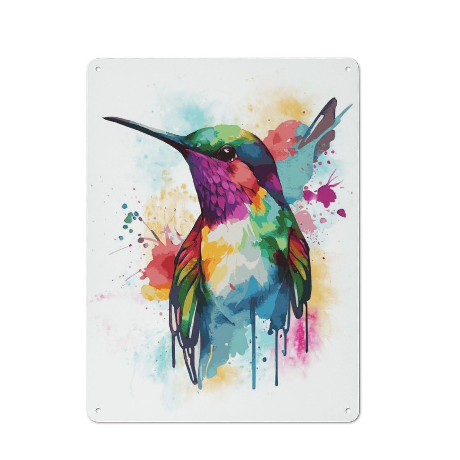 Vintage Tin Sign 40x30cm with Watercolor Hummingbird Art for Living Room Or Hallway, for Metal Sign Collectors, for Vintage Wall Decor Fans