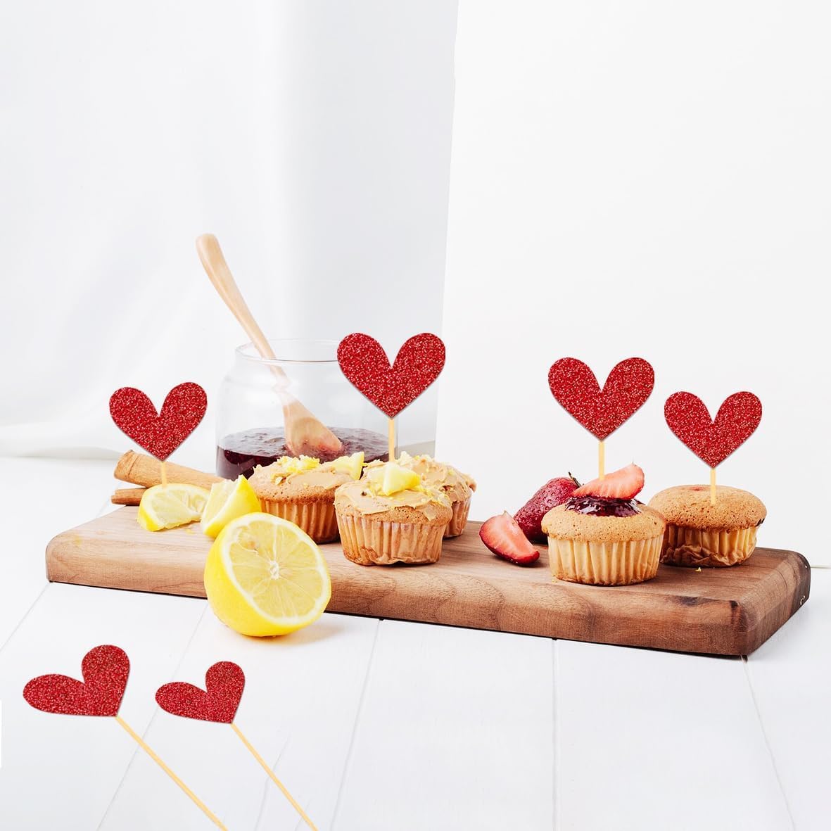 24Pcs Glitter Love Heart Cupcake Toppers for Valentine's Day Decorations - Image 3