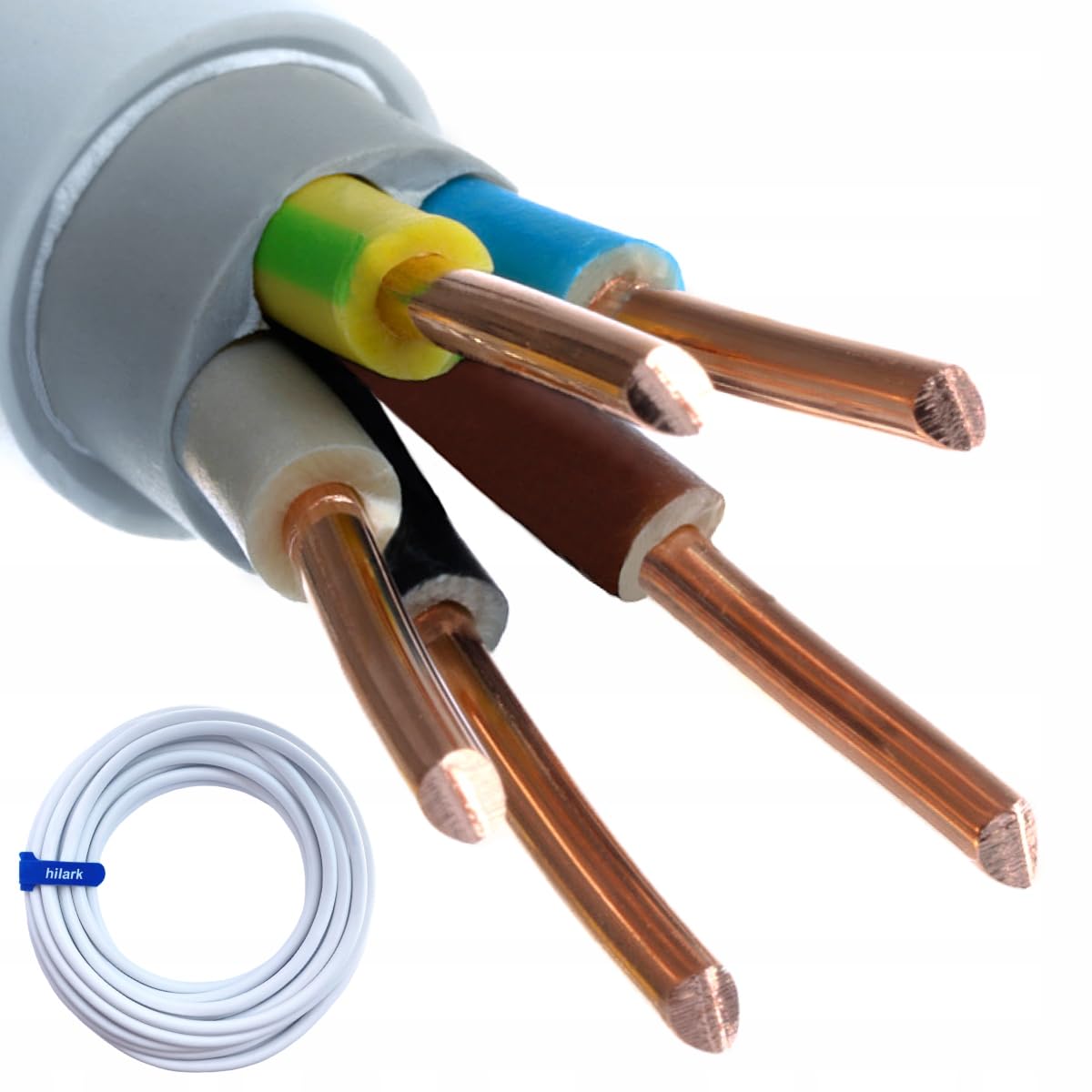 Hilark Cable Tech NYM-J 5x6 mm2 5g6 Câble pour locaux humides Câble pour courant fort Câble électrique Câble d'installation Blanc 25m